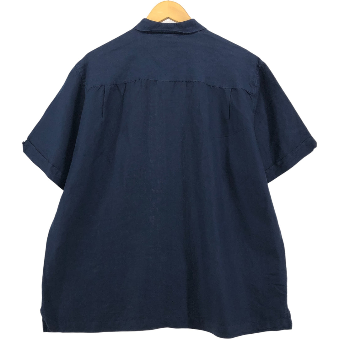 CUBAVERA Short Sleeve Ramie and Rayon Box Shirt, Men's Size XL Lamy navy blue type Vintage Second Hand