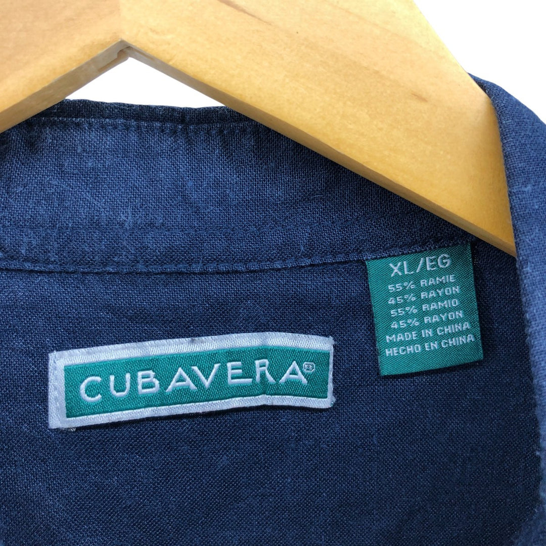 CUBAVERA Short Sleeve Ramie and Rayon Box Shirt, Men's Size XL Lamy navy blue type Vintage Second Hand
