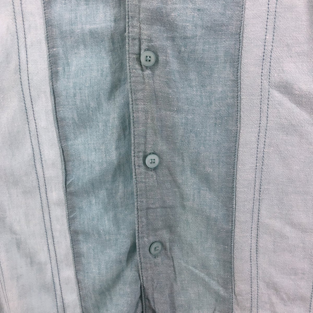 90s-00'S Haggar Washable Linen Two-Tone Short Sleeve Open Collar Rayon and Linen Box Shirt, Men's Size XL linen turquoise blue Vintage Second Hand