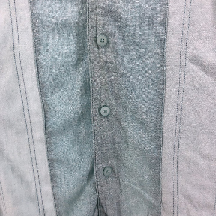 90s-00'S Haggar Washable Linen Two-Tone Short Sleeve Open Collar Rayon and Linen Box Shirt, Men's Size XL linen turquoise blue Vintage Second Hand