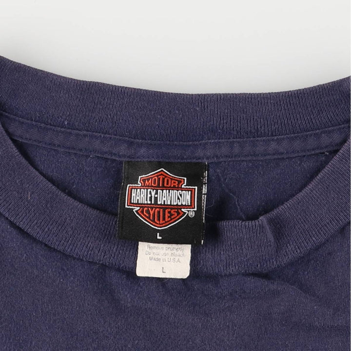 00'S Harley-Davidson Skull Pattern Motorcycle Bike T-shirt Made in USA Men's L size cotton navy blue type Vintage Second Hand