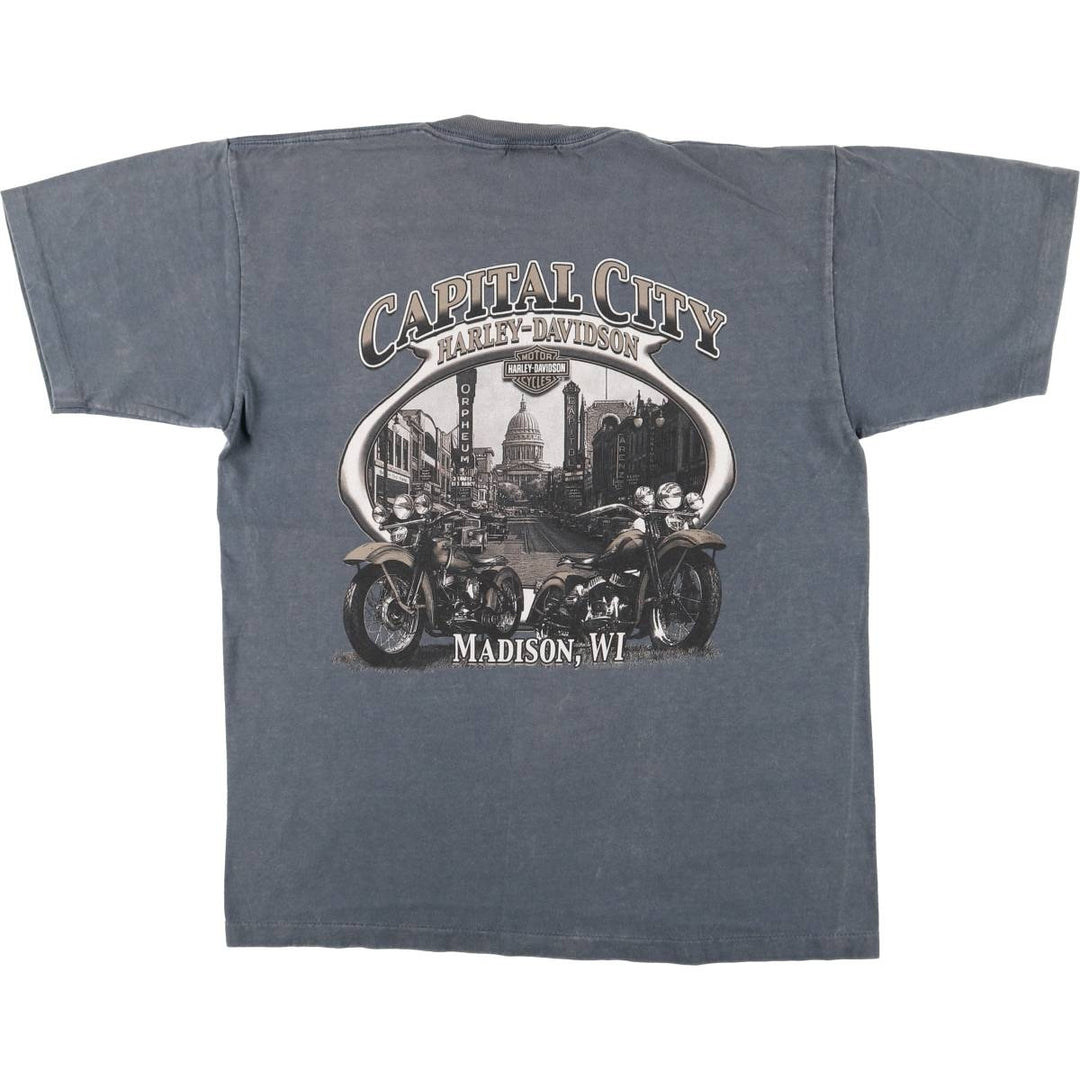 00'S Harley-Davidson Motorcycle Bike T-shirt Made in USA Men's L size cotton Charcoal Vintage Second Hand