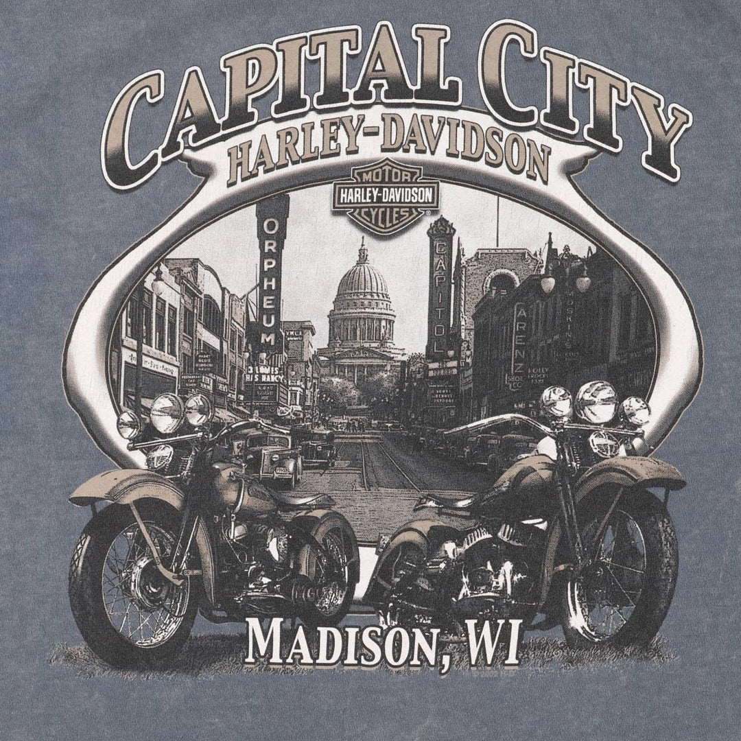 00'S Harley-Davidson Motorcycle Bike T-shirt Made in USA Men's L size cotton Charcoal Vintage Second Hand