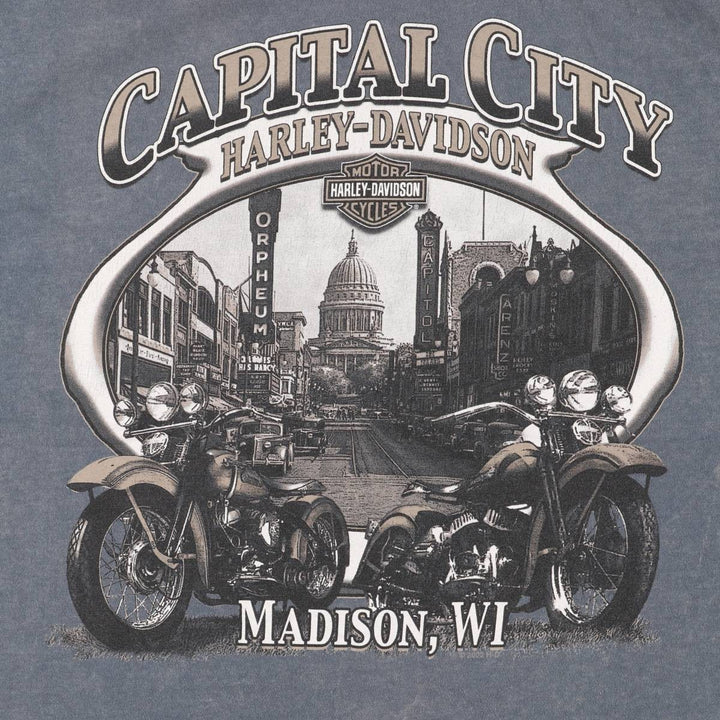 00'S Harley-Davidson Motorcycle Bike T-shirt Made in USA Men's L size cotton Charcoal Vintage Second Hand