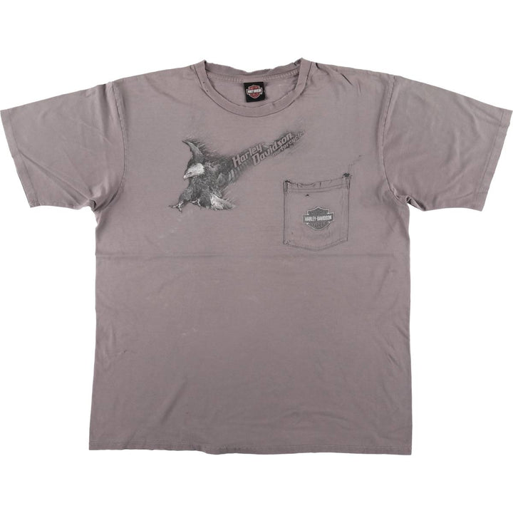 00'S Harley-Davidson Eagle Pattern Motorcycle Bike T-shirt Men's XL unclear Charcoal Vintage Second Hand