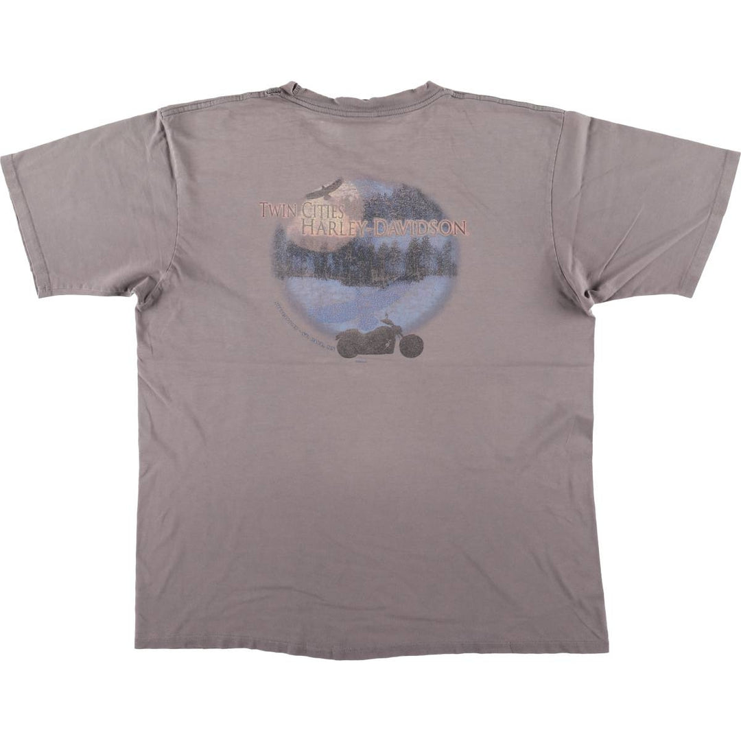 00'S Harley-Davidson Eagle Pattern Motorcycle Bike T-shirt Men's XL unclear Charcoal Vintage Second Hand