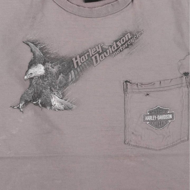 00'S Harley-Davidson Eagle Pattern Motorcycle Bike T-shirt Men's XL unclear Charcoal Vintage Second Hand