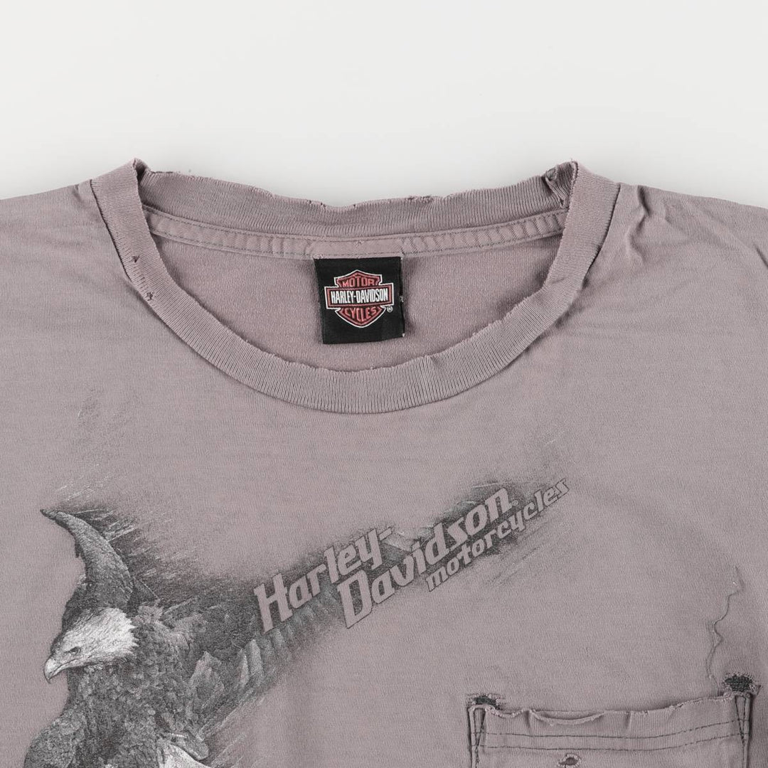00'S Harley-Davidson Eagle Pattern Motorcycle Bike T-shirt Men's XL unclear Charcoal Vintage Second Hand