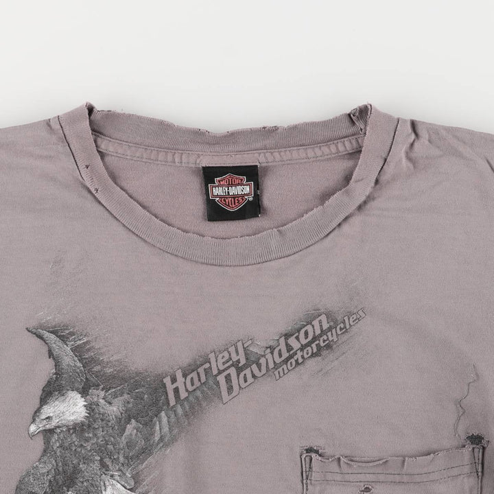 00'S Harley-Davidson Eagle Pattern Motorcycle Bike T-shirt Men's XL unclear Charcoal Vintage Second Hand