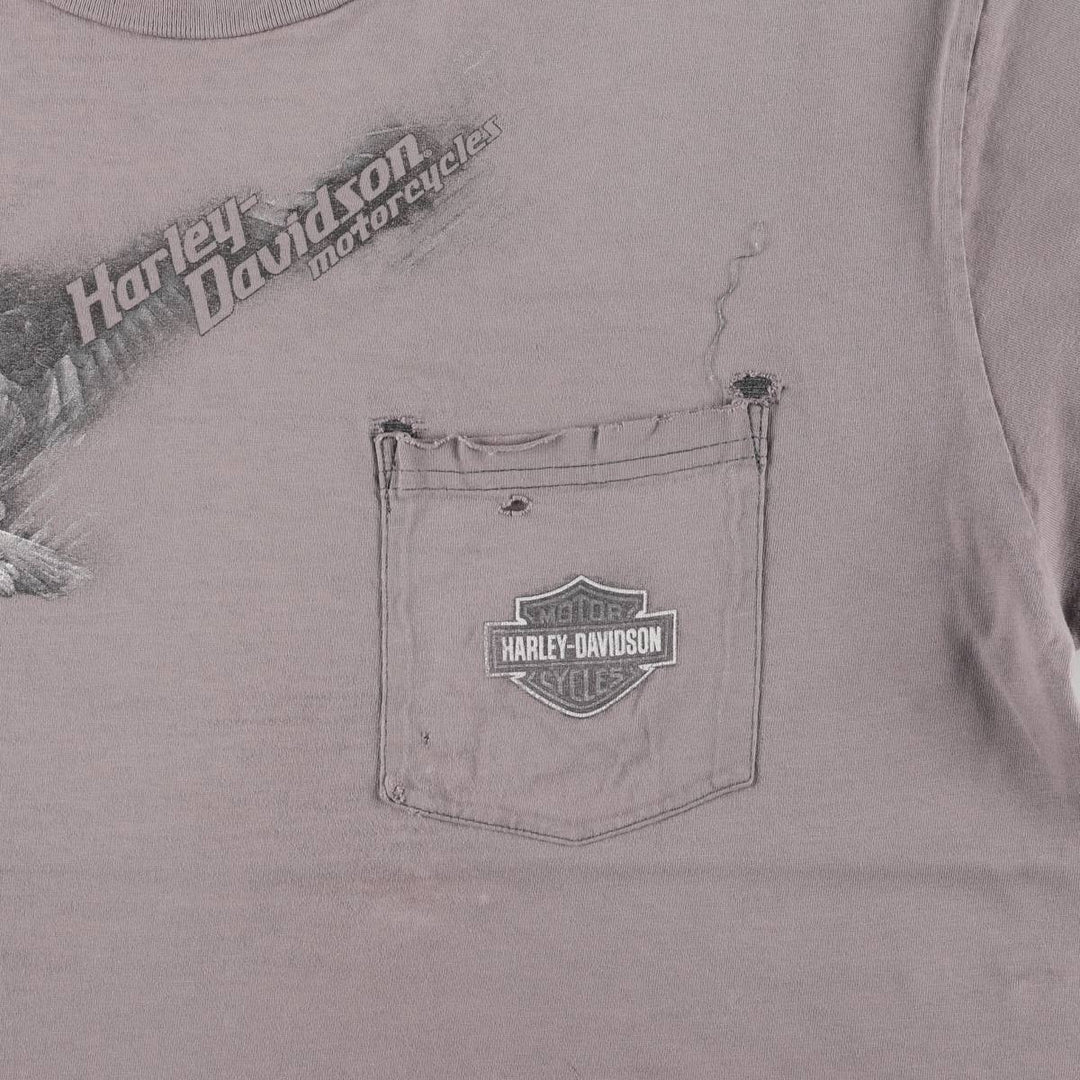 00'S Harley-Davidson Eagle Pattern Motorcycle Bike T-shirt Men's XL unclear Charcoal Vintage Second Hand