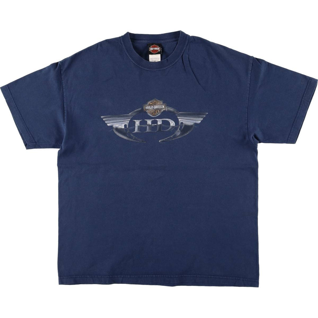 00'S Harley-Davidson Motorcycle Bike T-shirt Made in USA Men's XL cotton navy blue type Vintage Second Hand