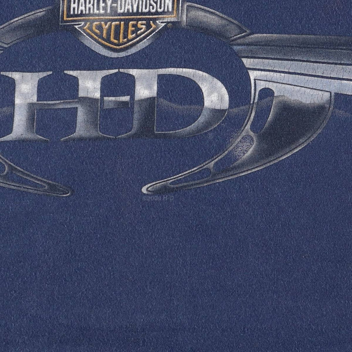 00'S Harley-Davidson Motorcycle Bike T-shirt Made in USA Men's XL cotton navy blue type Vintage Second Hand