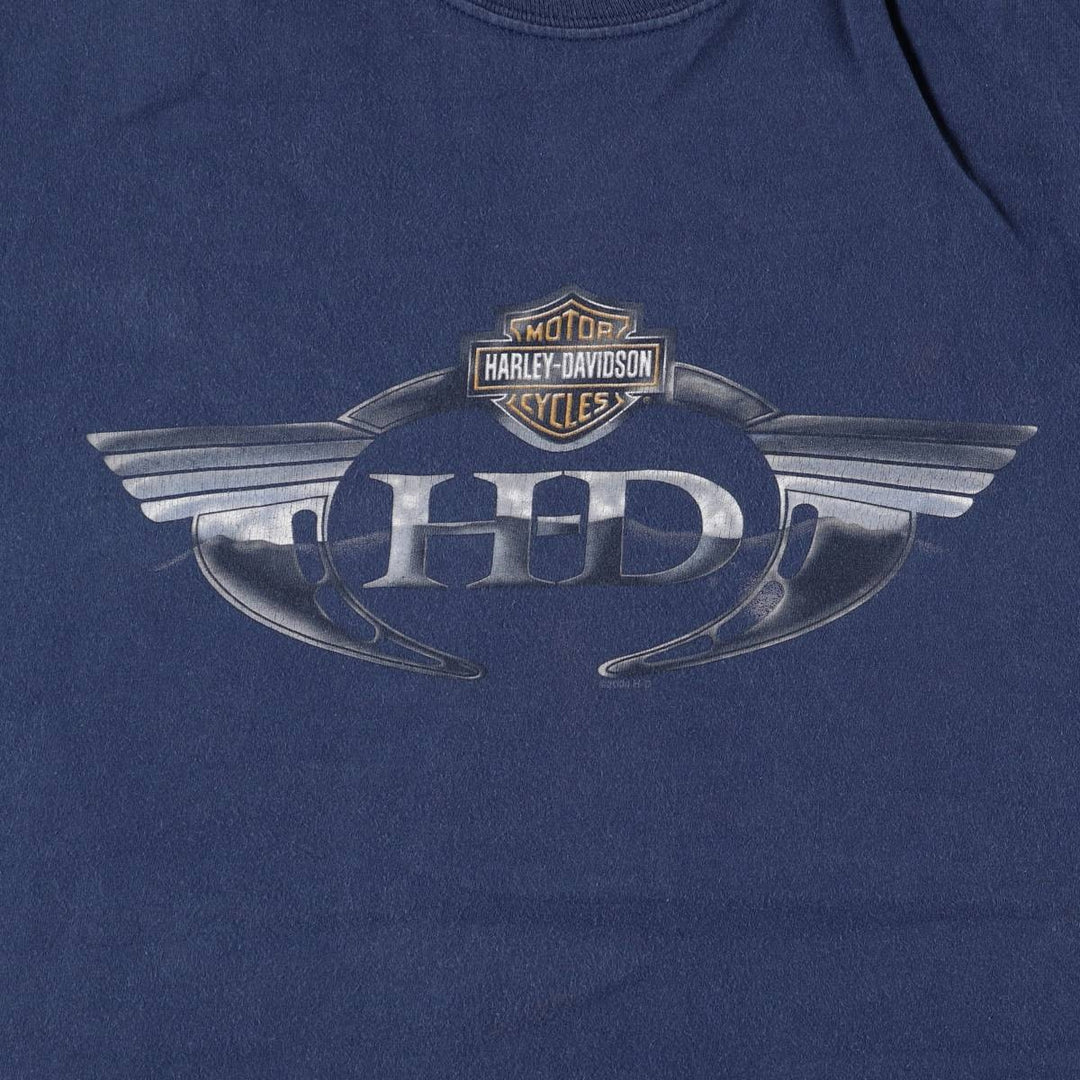 00'S Harley-Davidson Motorcycle Bike T-shirt Made in USA Men's XL cotton navy blue type Vintage Second Hand