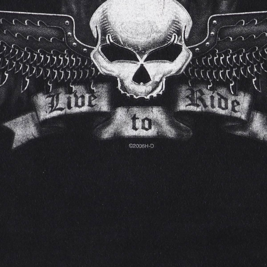 2000'S Harley-Davidson Eagle/Skull Motorcycle T-Shirt, Made in USA, Men's XXL cotton black type Vintage Second Hand