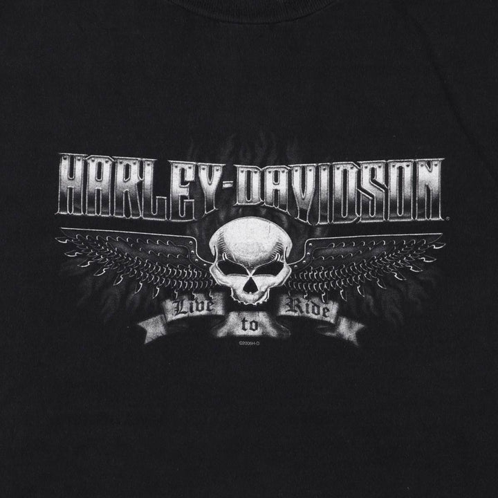 2000'S Harley-Davidson Eagle/Skull Motorcycle T-Shirt, Made in USA, Men's XXL cotton black type Vintage Second Hand