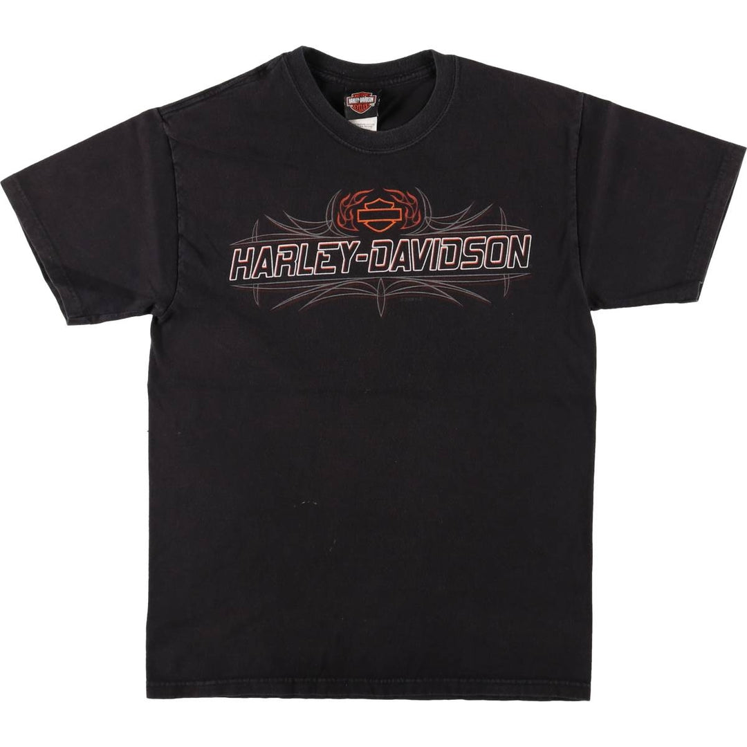 2000'S Harley-Davidson Fire Pattern Motorcycle T-Shirt, Made in USA, Men's Size Medium cotton black type Vintage Second Hand