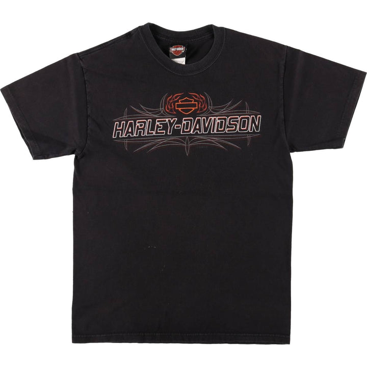 2000'S Harley-Davidson Fire Pattern Motorcycle T-Shirt, Made in USA, Men's Size Medium cotton black type Vintage Second Hand