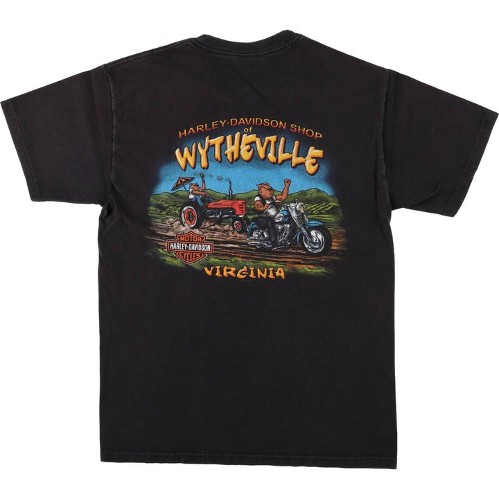 2000'S Harley-Davidson Fire Pattern Motorcycle T-Shirt, Made in USA, Men's Size Medium cotton black type Vintage Second Hand