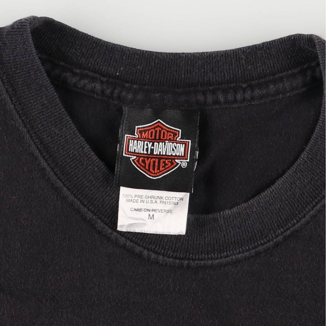 2000'S Harley-Davidson Fire Pattern Motorcycle T-Shirt, Made in USA, Men's Size Medium cotton black type Vintage Second Hand