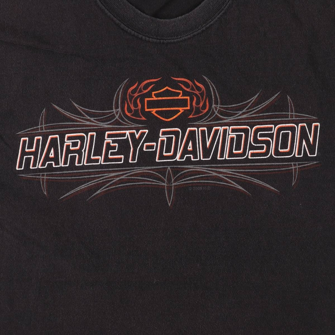 2000'S Harley-Davidson Fire Pattern Motorcycle T-Shirt, Made in USA, Men's Size Medium cotton black type Vintage Second Hand