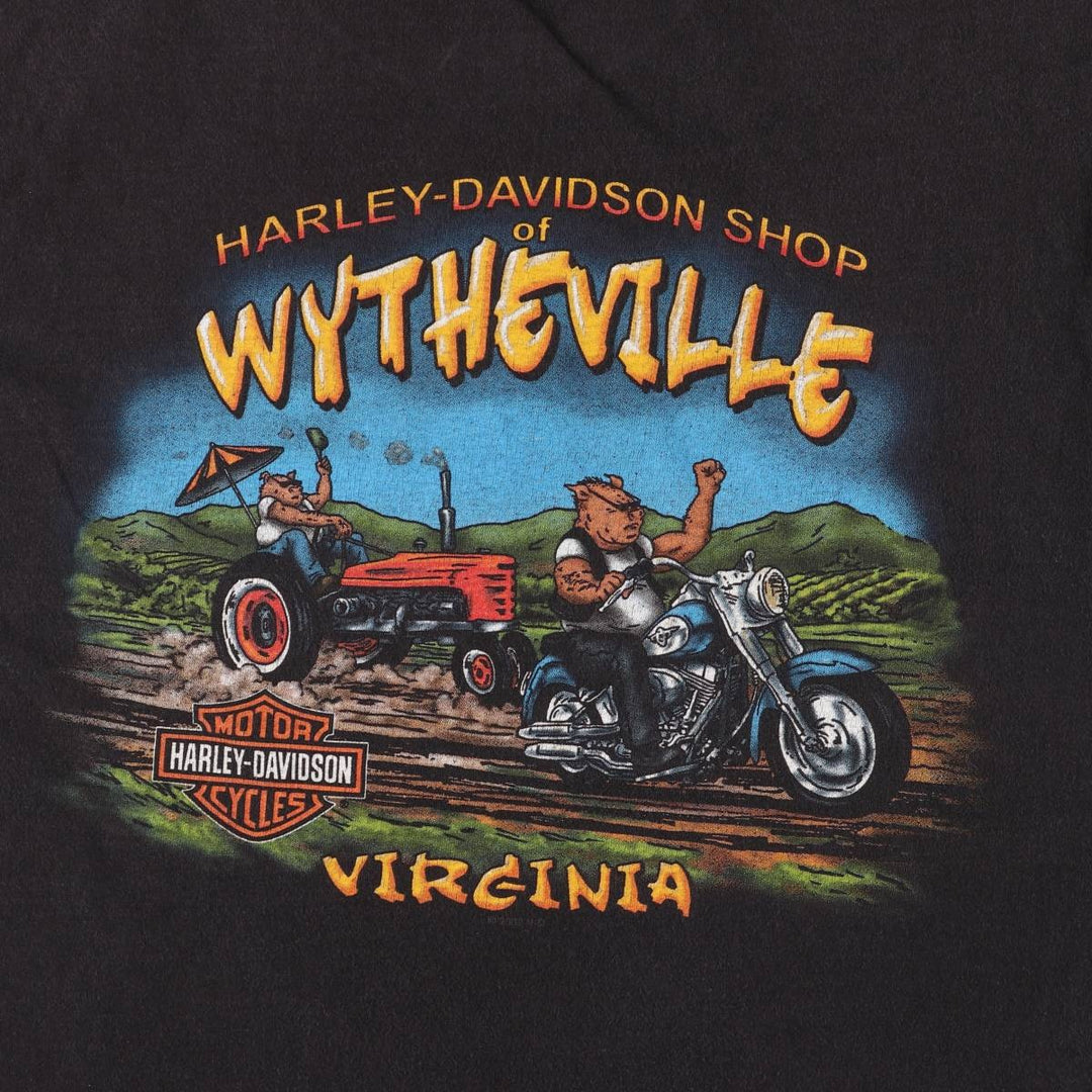 2000'S Harley-Davidson Fire Pattern Motorcycle T-Shirt, Made in USA, Men's Size Medium cotton black type Vintage Second Hand