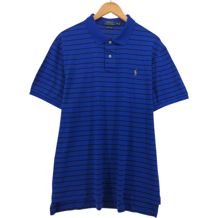 Ralph Lauren POLO RALPH LAUREN PIMA SOFT TOUCH short sleeve striped polo shirt men's XL size cotton blue type Vintage Second Hand