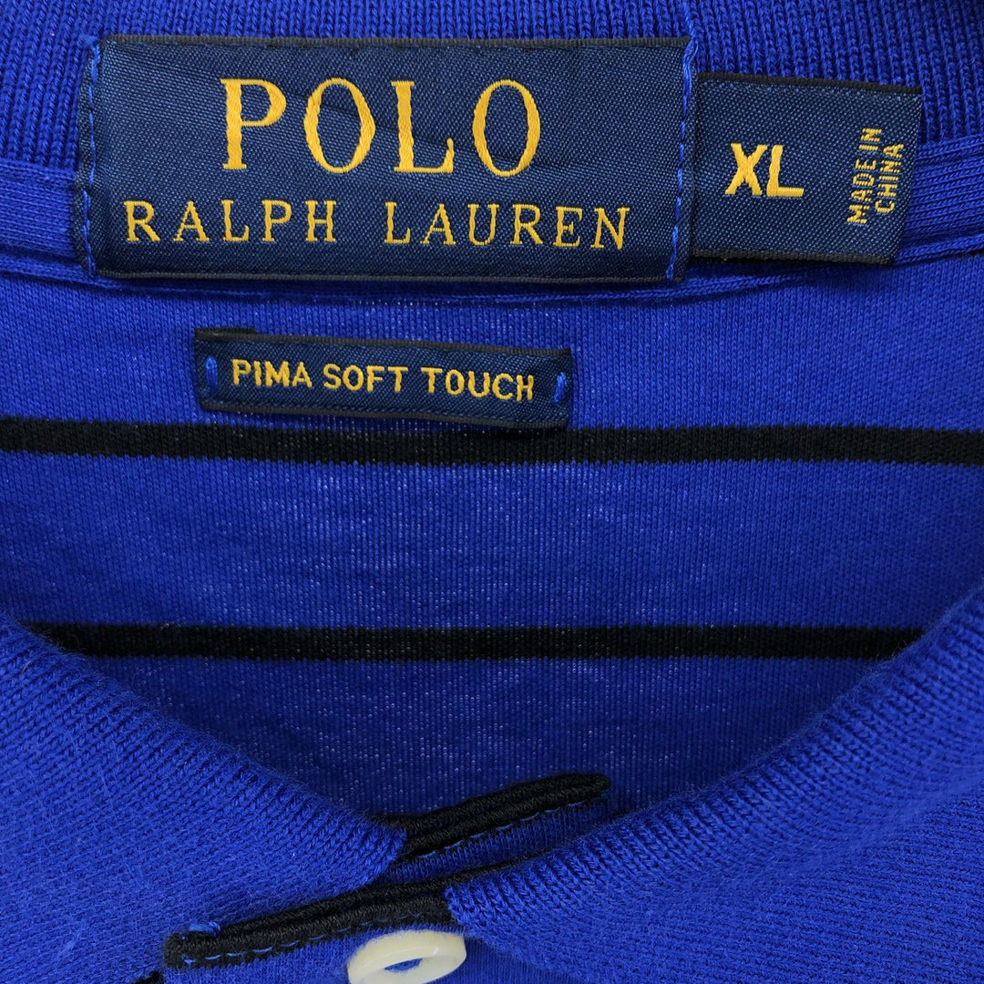 Ralph Lauren POLO RALPH LAUREN PIMA SOFT TOUCH short sleeve striped polo shirt men's XL size cotton blue type Vintage Second Hand