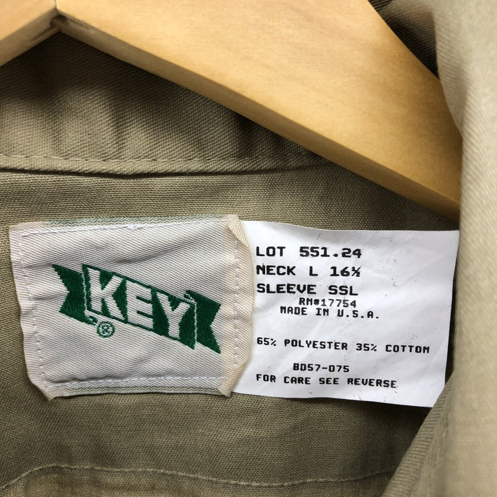 90'S Key Eagle Pattern Short Sleeve Work Shirt, Made in USA, Men's Size L, Vintage polyester Beige type Vintage Second Hand