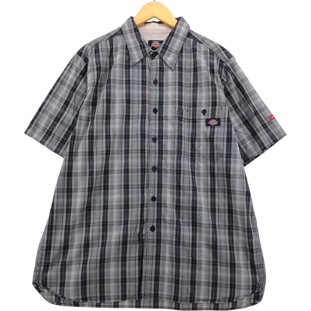 Dickies Check Pattern Short Sleeve Work Shirt Men's XL cotton gray type Vintage Second Hand