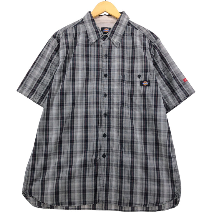 Dickies Check Pattern Short Sleeve Work Shirt Men's XL cotton gray type Vintage Second Hand