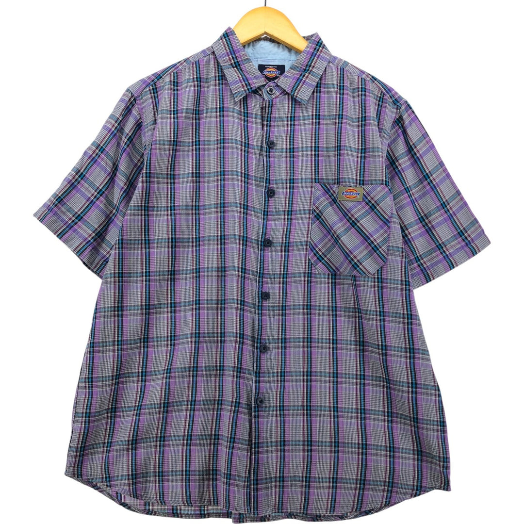 Dickies Tartan Check Short Sleeve Work Shirt, Men's Size XL cotton purple type Vintage Second Hand
