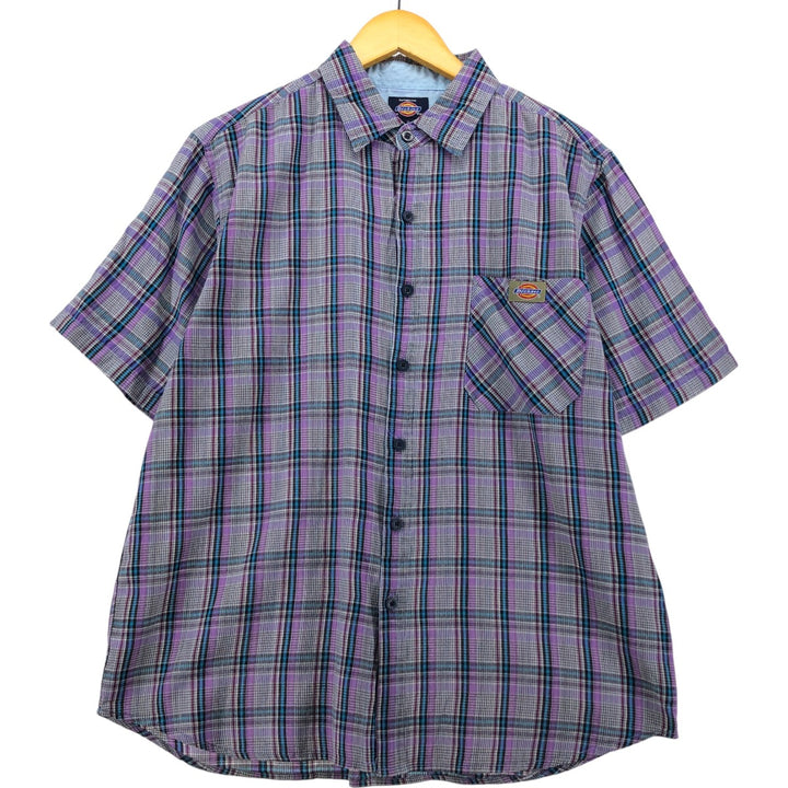 Dickies Tartan Check Short Sleeve Work Shirt, Men's Size XL cotton purple type Vintage Second Hand