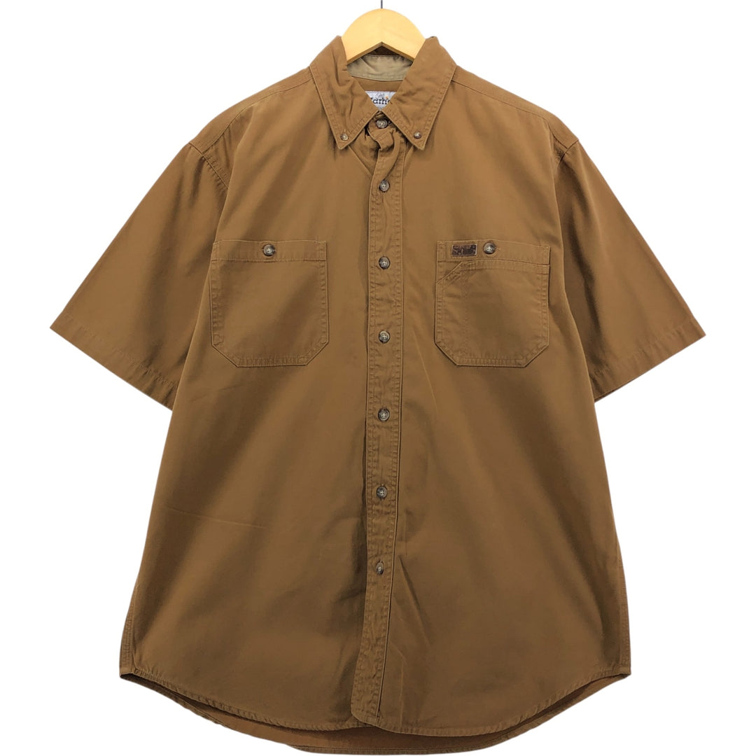 Carhartt button-down short-sleeve work shirt, men's size M cotton beige type brown Vintage Second Hand