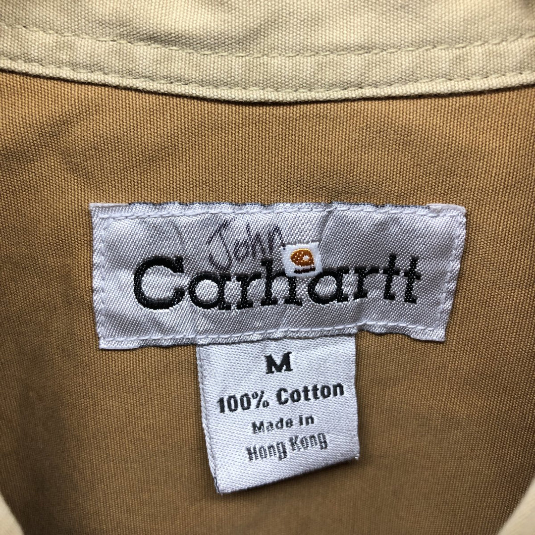 Carhartt button-down short-sleeve work shirt, men's size M cotton beige type brown Vintage Second Hand