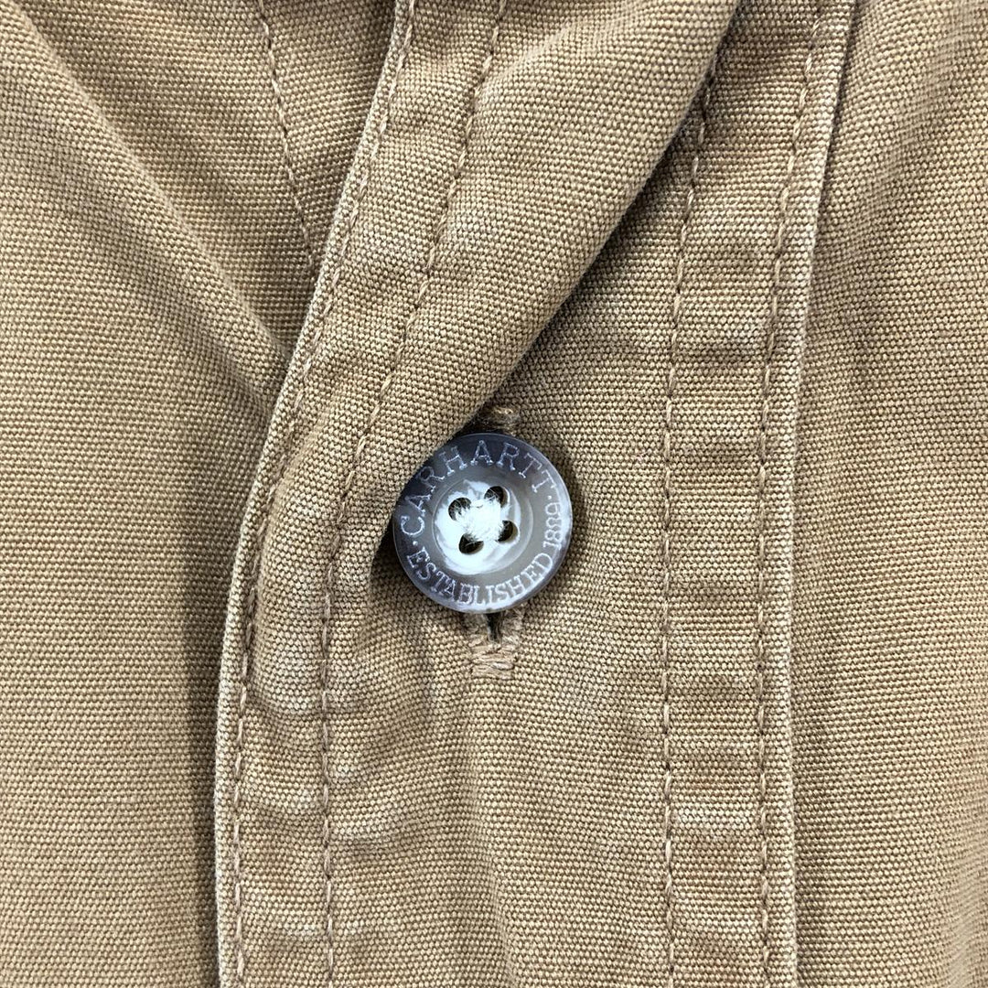 Carhartt button-down short-sleeve work shirt, men's size M cotton beige type brown Vintage Second Hand