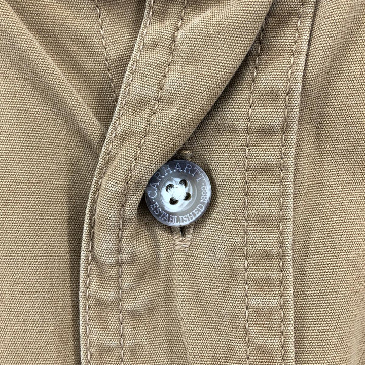 Carhartt button-down short-sleeve work shirt, men's size M cotton beige type brown Vintage Second Hand