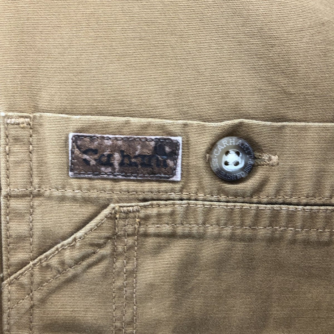Carhartt button-down short-sleeve work shirt, men's size M cotton beige type brown Vintage Second Hand