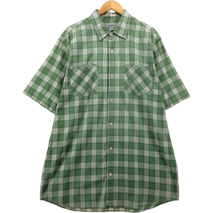 Carhartt Check Pattern Short Sleeve Work Shirt, Men's Size L cotton ivory Vintage Second Hand