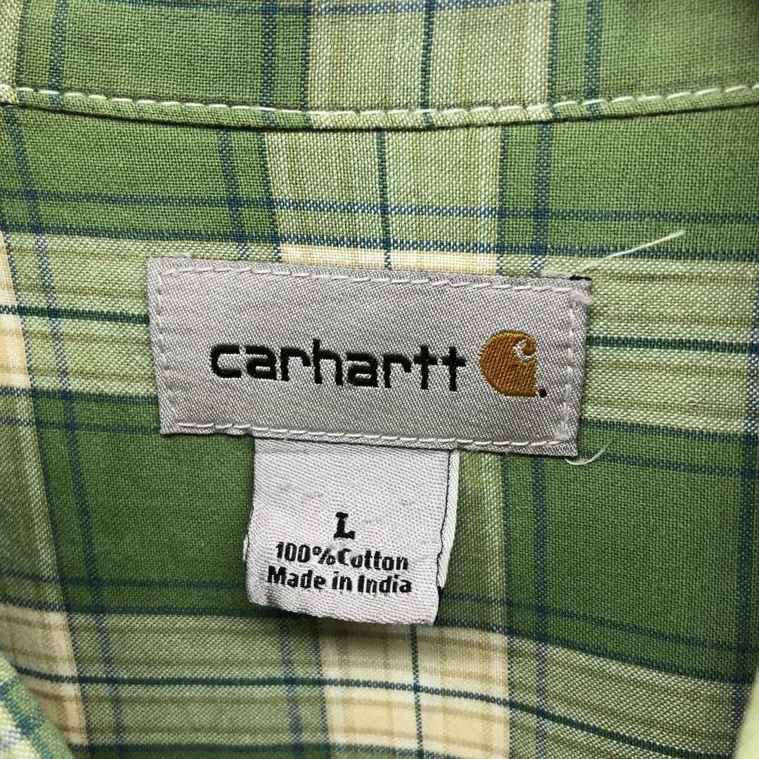 Carhartt Check Pattern Short Sleeve Work Shirt, Men's Size L cotton ivory Vintage Second Hand