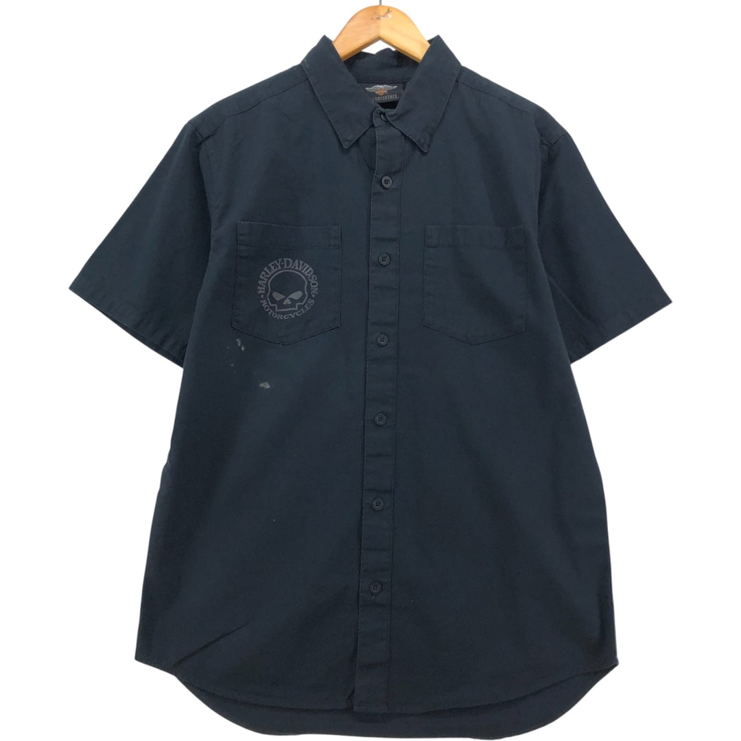 Harley-Davidson Skull Pattern Short Sleeve Work Shirt, Men's Size Medium cotton black type Vintage Second Hand
