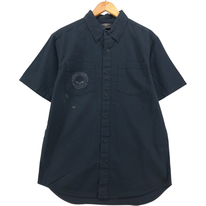 Harley-Davidson Skull Pattern Short Sleeve Work Shirt, Men's Size Medium cotton black type Vintage Second Hand