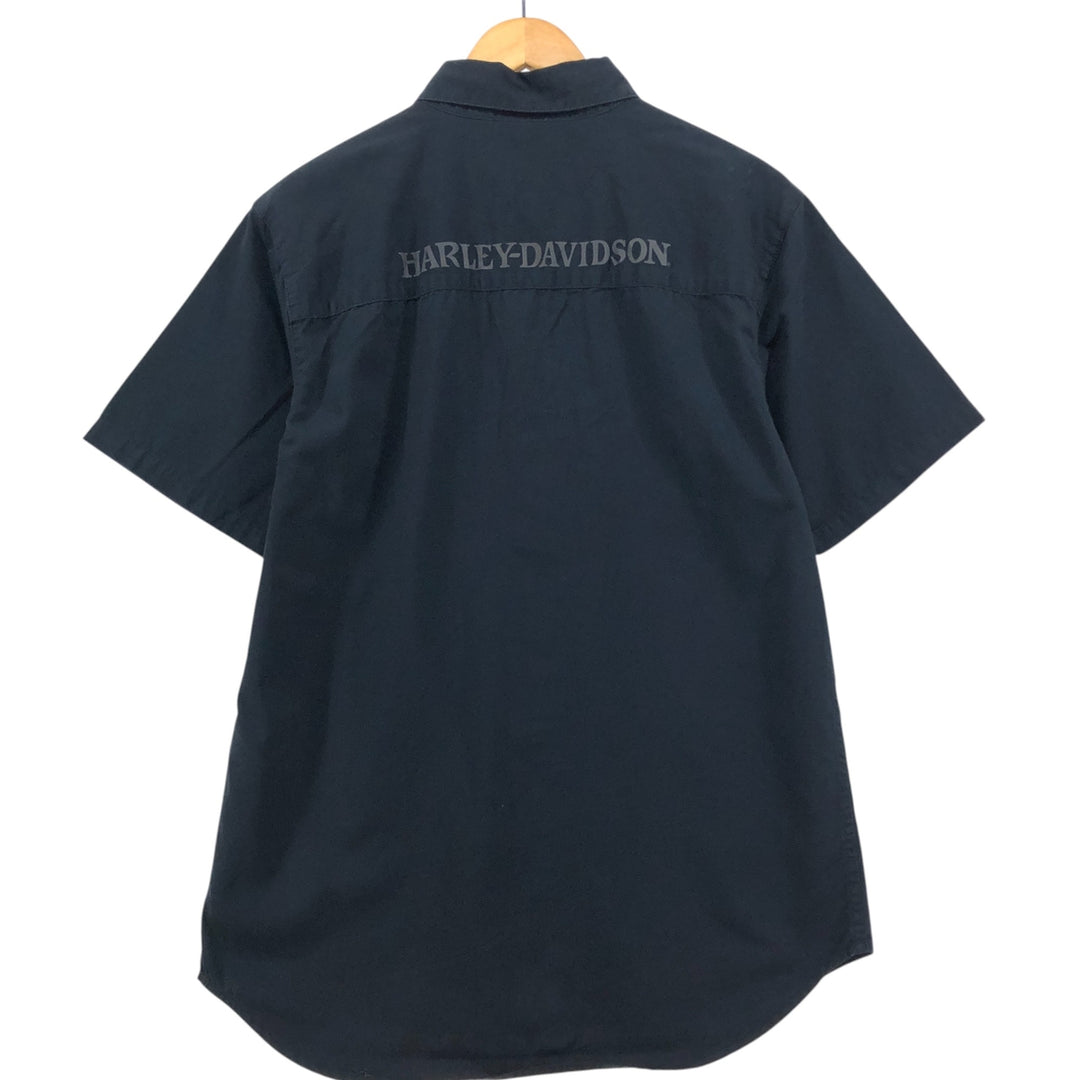 Harley-Davidson Skull Pattern Short Sleeve Work Shirt, Men's Size Medium cotton black type Vintage Second Hand