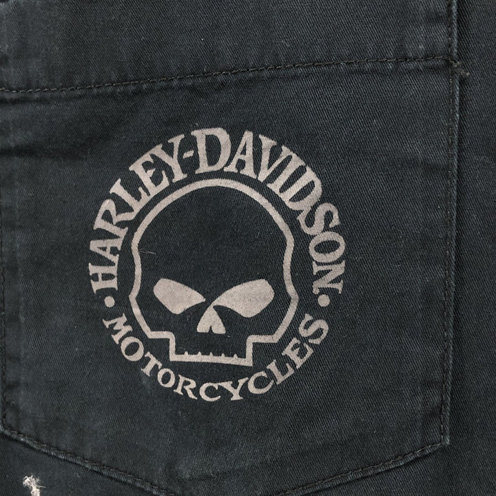Harley-Davidson Skull Pattern Short Sleeve Work Shirt, Men's Size Medium cotton black type Vintage Second Hand