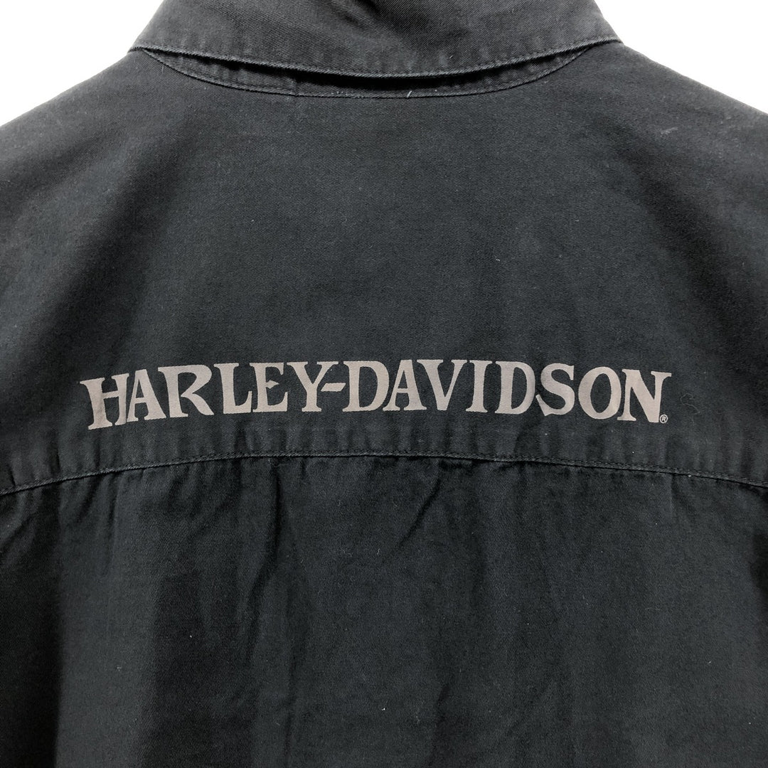 Harley-Davidson Skull Pattern Short Sleeve Work Shirt, Men's Size Medium cotton black type Vintage Second Hand