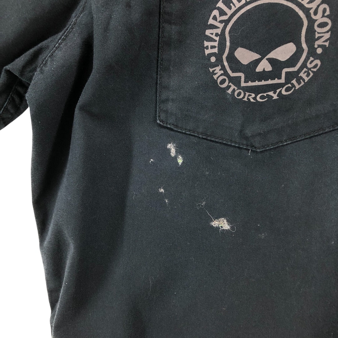 Harley-Davidson Skull Pattern Short Sleeve Work Shirt, Men's Size Medium cotton black type Vintage Second Hand