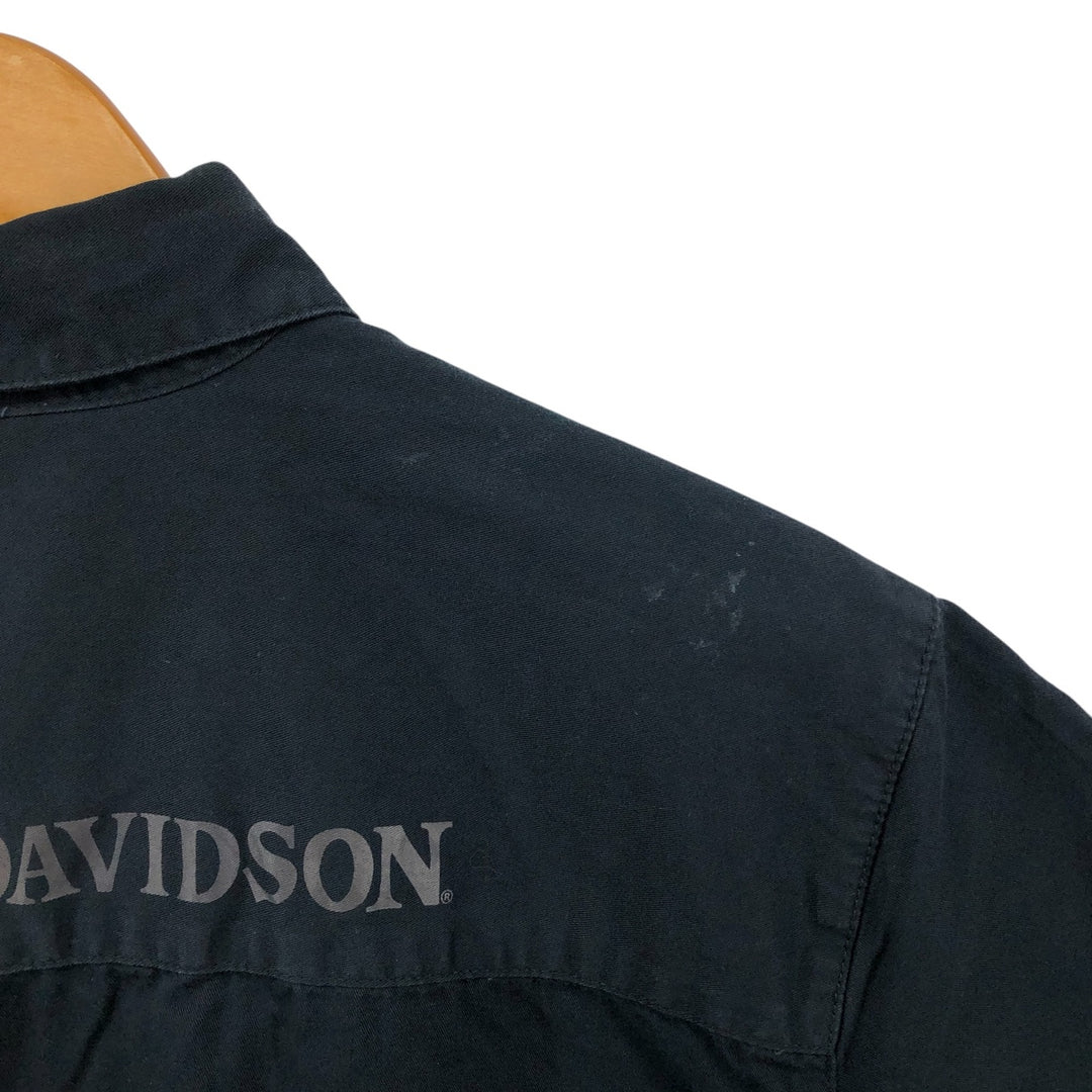 Harley-Davidson Skull Pattern Short Sleeve Work Shirt, Men's Size Medium cotton black type Vintage Second Hand