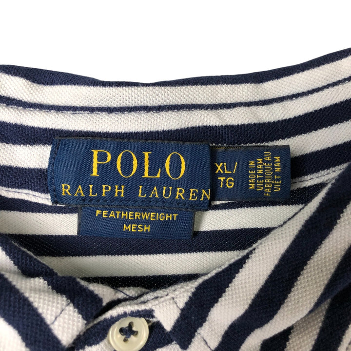 Ralph Lauren Polo Ralph Lauren FEATHERWEIGHT Short Sleeve Striped Polo Shirt Men's XL cotton white type Vintage Second Hand