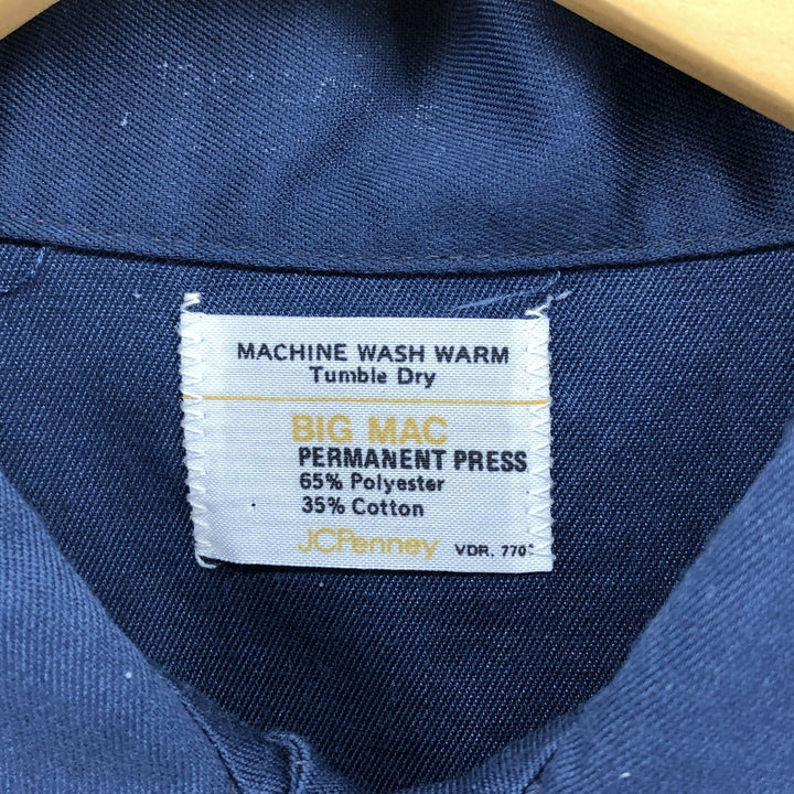 Vintage 1970'S Big Mac JC Penney short-sleeved work shirt, size L, men's polyester navy blue type Vintage Second Hand