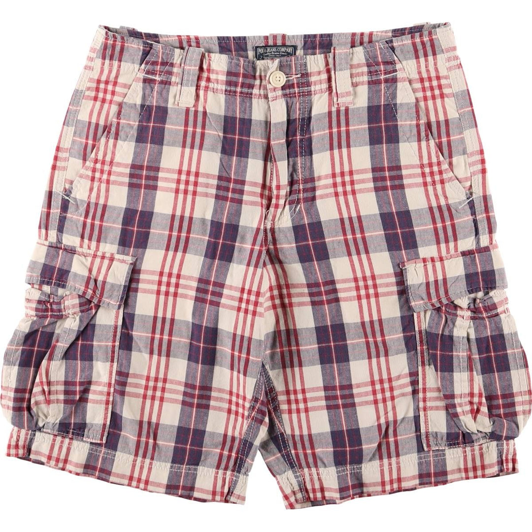 Vintage 90'S Ralph Lauren Polo Jeans Company Check Pattern Cargo Shorts, Men's Size 34 cotton red type Vintage Second Hand