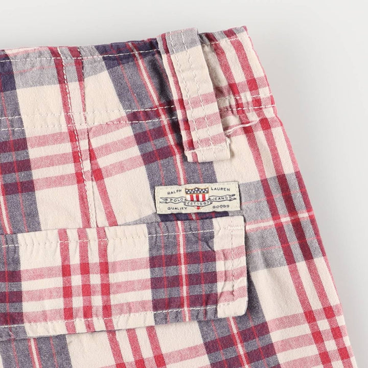 Vintage 90'S Ralph Lauren Polo Jeans Company Check Pattern Cargo Shorts, Men's Size 34 cotton red type Vintage Second Hand